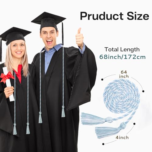 Lxzyu Graduation Cords, Honor Cords Graduation 2025, Cord for Graduation 2025 with Tassels for Grad Students Bachelor Gown Master Doctoral 67" Long Light Blue and White Graduation Cord - Image 2