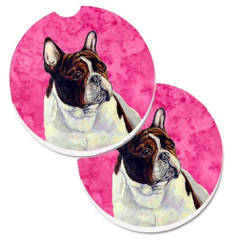 Caroline's Treasures LH9382PKCARC Pink French Bulldog Set of 2 Cup Holder Car Coasters Absorbent Sandstone Coasters for Car Cup Holders Gifts for Men or Women  Large  Multicolor