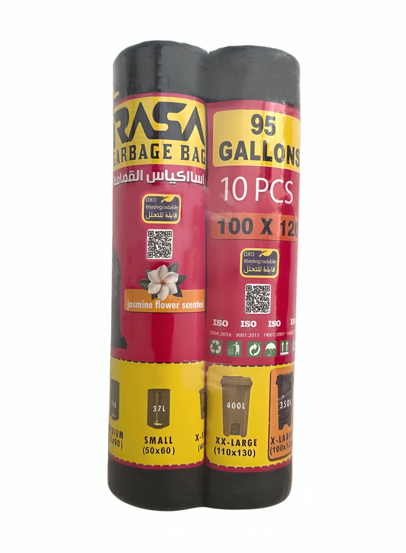 Extra Large Garbage Bags – 95 Gallons, 100x120cm, 10 pcs per roll x 2 rolls (Total 20 pcs) – Black, Tear-Resistant, Eco-Friendly, Jasmine Scented - Image 1
