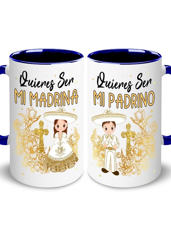 WHIDOBE مجموعة أكواب اقتراح WHIDOBE Godparents، مجموعة أكواب Padrino De Bautizo، Bautizo Recuerdos Juego De 2 Tazas، يقدم آباء الله اقتراحًا، Quieren Ser Mis Padrinos، Quieres Ser Mi Madrina، كوب زفاف 11oz - Image 1