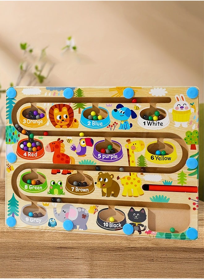 XiuWoo Magnetic Maze Animal Color and Number Matching Montessori Board Toys for Kids Age 3 Preschooler Educational Counting Wooden Activity Board Fine Motor Skills Learning Activity Development Boys Girls  - Image 1