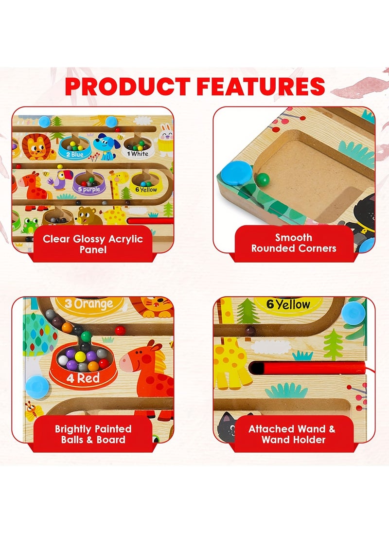 XiuWoo Magnetic Maze Animal Color and Number Matching Montessori Board Toys for Kids Age 3 Preschooler Educational Counting Wooden Activity Board Fine Motor Skills Learning Activity Development Boys Girls  - Image 3