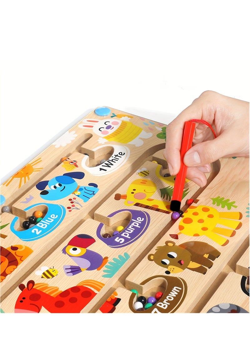 XiuWoo Magnetic Maze Animal Color and Number Matching Montessori Board Toys for Kids Age 3 Preschooler Educational Counting Wooden Activity Board Fine Motor Skills Learning Activity Development Boys Girls  - Image 4
