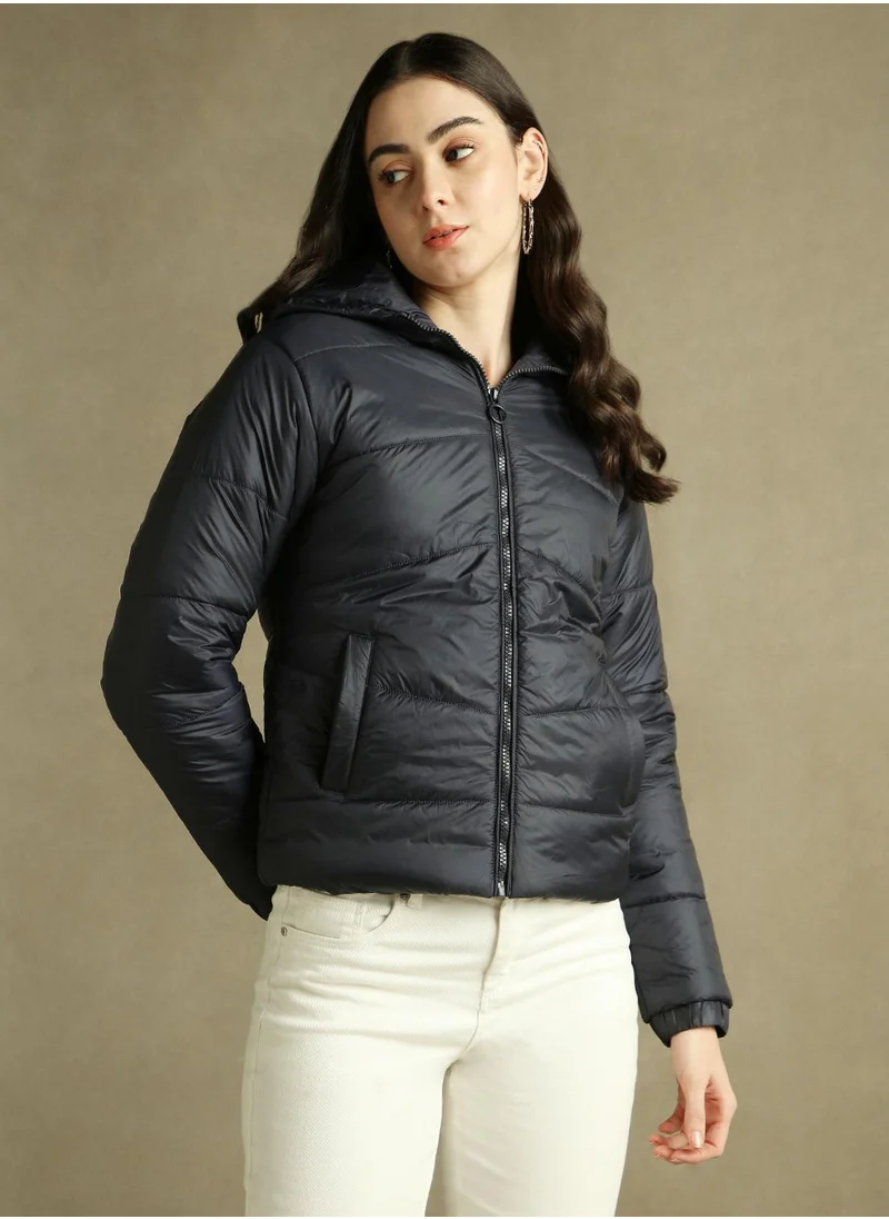 دينيس لينغو Women's Navy 100% Polyester Solid Regular Fit Jacket