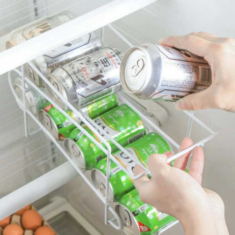 Soda Can Organizer 2-Tier White Iron Rolling Design - Corrosion-Resistant Can Dispenser for Refrigerator Pantry Kitchen - Image 1