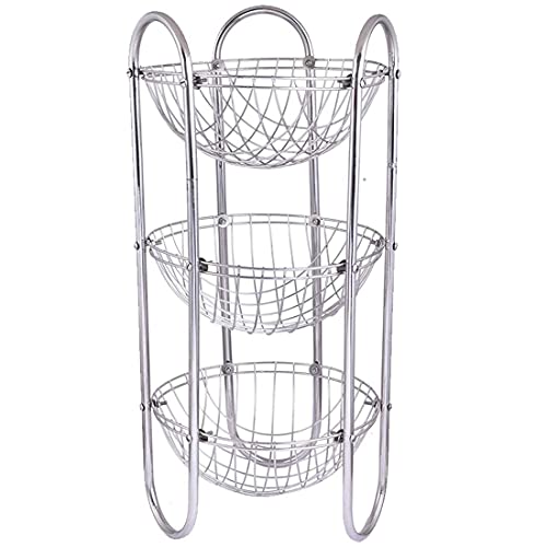 Master 3-Tier Round Shape Rack Fruits & Vegetable Onion Trolley Container Organizer Holder Stand for Kitchen with Wheel Stainless Steel Basket (Silver) - Image 1