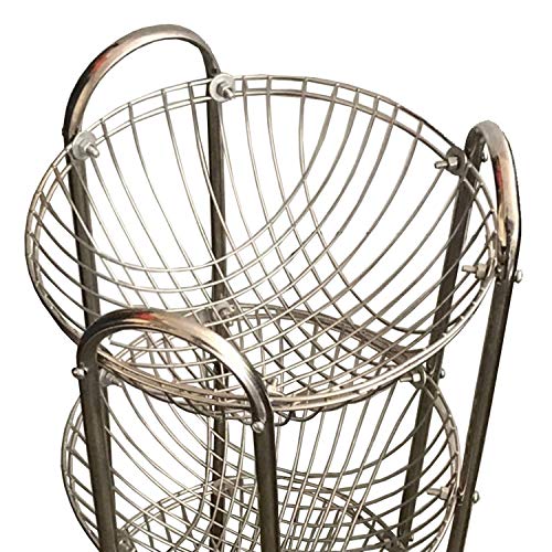 Master 3-Tier Round Shape Rack Fruits & Vegetable Onion Trolley Container Organizer Holder Stand for Kitchen with Wheel Stainless Steel Basket (Silver) - Image 3
