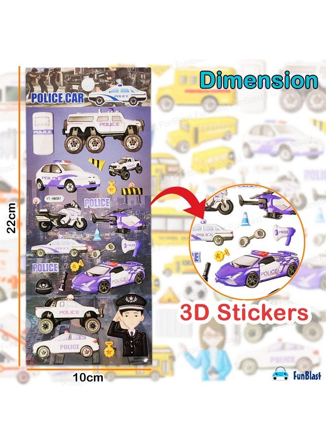 فنبلاست مجموعة ملصقات FunBlast بموضوع المركبات - 4 ورقات، أكثر من 100 ملصق كاواي منتفخ للأطفال، ملصقات ثلاثية الأبعاد للبنات، ملصقات جمالية، ملصقات إسفنجية للأطفال، ملصقات ذاتية اللصق (متعددة الألوان) - Image 2