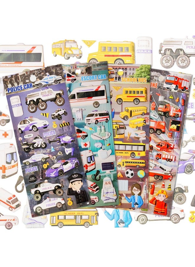 فنبلاست مجموعة ملصقات FunBlast بموضوع المركبات - 4 ورقات، أكثر من 100 ملصق كاواي منتفخ للأطفال، ملصقات ثلاثية الأبعاد للبنات، ملصقات جمالية، ملصقات إسفنجية للأطفال، ملصقات ذاتية اللصق (متعددة الألوان) - Image 1