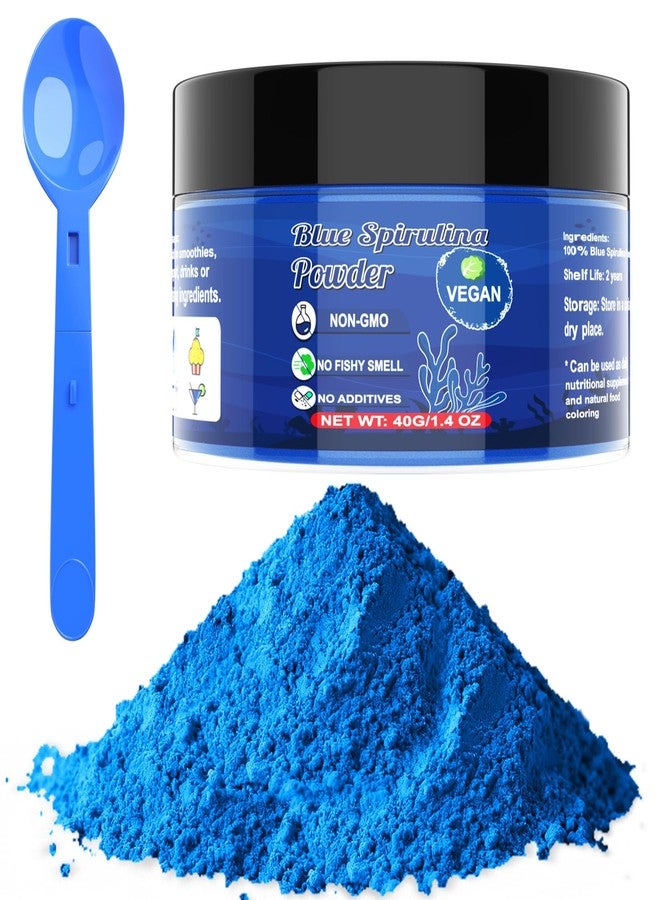 ERCorArt Blue Spirulina Powder - 40g Natural Blue Food Coloring, No Fishy Smell, 100% Vegan Phycocyanin Extract Spirulina Powder, Plant Based Food Dye for Cake Decorating, Smoothie, Baking, Drinks - Image 1