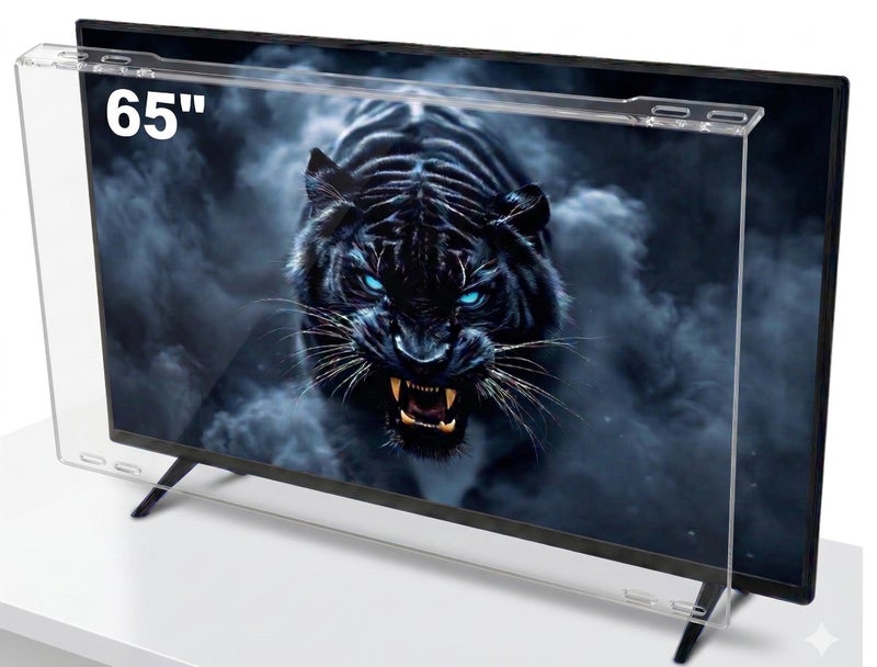 واقي شاشة تلفزيون 65 بوصة من  Tiger Shield– بولي كاربونيت فائق الصلابة – شفافية 100% – مضادة للكسر والخدوش – حماية UV للعين – تركيب بحزام قابل للتعديل - Image 1