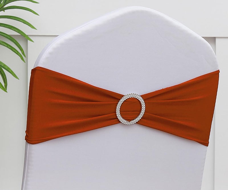 Gankar Terracotta Chair Sashes 50 Pack  Chair Bows Sashes for Birthday  Spandex Chair Sashes for Wedding  Party Decor  Terracotta Sashes for Chair Covers. - Image 1