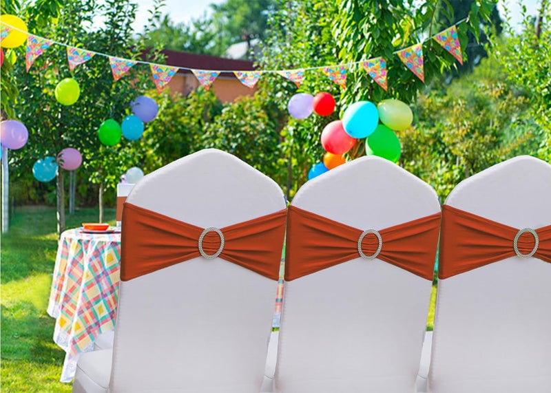Gankar Terracotta Chair Sashes 50 Pack  Chair Bows Sashes for Birthday  Spandex Chair Sashes for Wedding  Party Decor  Terracotta Sashes for Chair Covers. - Image 2