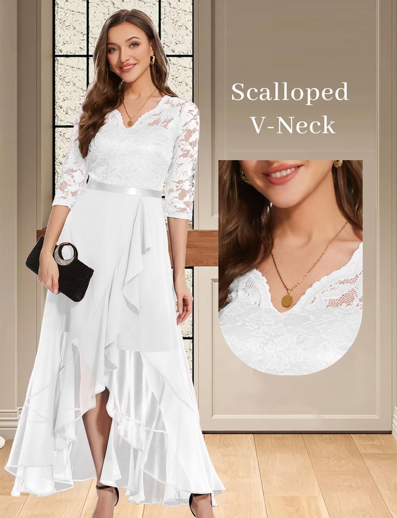 Bbonlinedress Women Winter Spring White Wedding Dresses Lace Long Sleeve Maxi Bridal Shower Formal Cocktail Prom Dress White M - Image 4