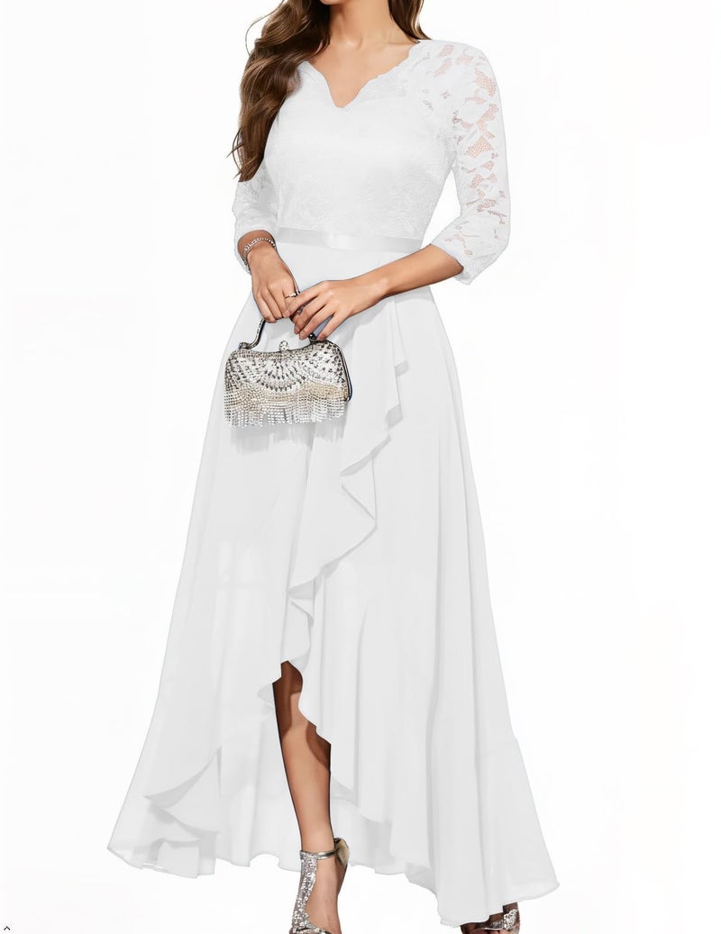 Bbonlinedress Women Winter Spring White Wedding Dresses Lace Long Sleeve Maxi Bridal Shower Formal Cocktail Prom Dress White M - Image 1