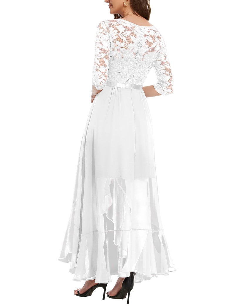 Bbonlinedress Women Winter Spring White Wedding Dresses Lace Long Sleeve Maxi Bridal Shower Formal Cocktail Prom Dress White M - Image 2