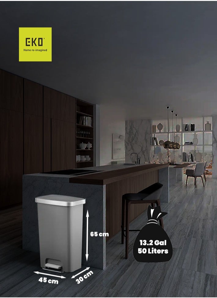 EKO - HANA SERIES | Brushed Matte Finish | Soft-Closing | Fingerprint-Resistant | Pedal Trash & Garbage Bin | Versatile For Homes & Communal Areas | 50 Liters | Matte Grey - Image 1