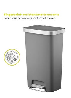 EKO HANA SERIES | Brushed Matte Finish | Soft-Closing | Fingerprint-Resistant | Pedal Trash & Garbage Bin | Versatile For Homes & Communal Areas | 50 Liters | Matte Grey  - Image 4