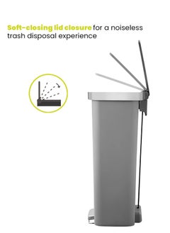 EKO HANA SERIES | Brushed Matte Finish | Soft-Closing | Fingerprint-Resistant | Pedal Trash & Garbage Bin | Versatile For Homes & Communal Areas | 50 Liters | Matte Grey  - Image 5
