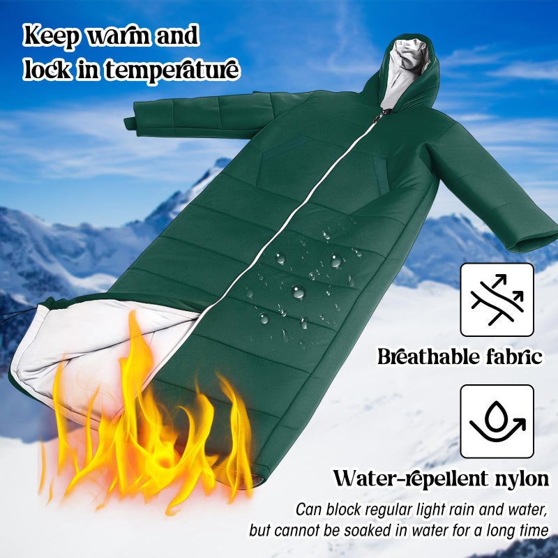 Macarrie Cold Weather Wearable Sleeping Bag for Adults with Sleeves and Hood 74 Inch Long 0 Degree Winter Weather Insulated Extreme Cold Sleeping Bag Coat for Camping Hiking Stadium(Green) - Image 3