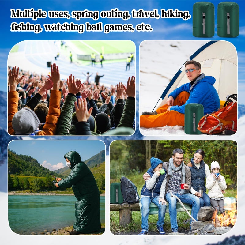 Macarrie Cold Weather Wearable Sleeping Bag for Adults with Sleeves and Hood 74 Inch Long 0 Degree Winter Weather Insulated Extreme Cold Sleeping Bag Coat for Camping Hiking Stadium(Green) - Image 4