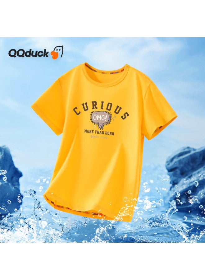 Qq Duck Children's Clothing T-shirt Boys Short Sleeve Girls Top Summer Student Clothes Brown g Apricot Yellow; 150