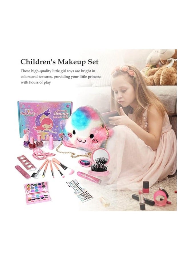 ALMEKAQUZ Kids Girls Makeup Kit,Washable Makeup Toys For Girls,Makeup Toys Tote Bag for Toddlers,Princess Dress Up Game With Mermaid Pattern,For Girls 6-12 Years Old,Makeup Birthday Gift Toy (white)  - Image 2