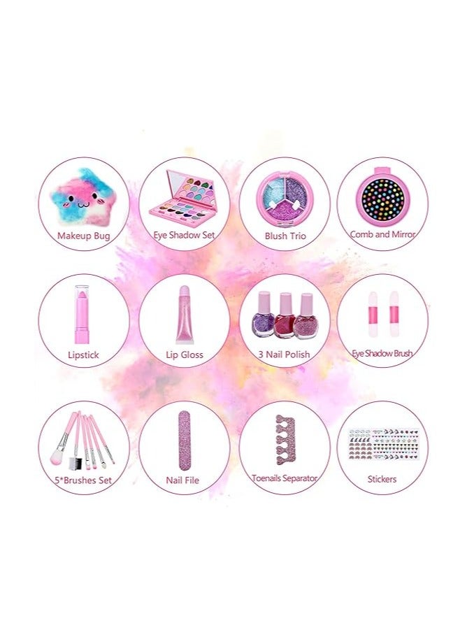 ALMEKAQUZ Kids Girls Makeup Kit,Washable Makeup Toys For Girls,Makeup Toys Tote Bag for Toddlers,Princess Dress Up Game With Mermaid Pattern,For Girls 6-12 Years Old,Makeup Birthday Gift Toy (white)  - Image 3