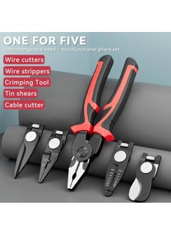 Stodern Stodern 5in1 Wire Stripper Pliers Set with Interchangeable Heads Multifunctional Lineman Pliers Wire Crimper Cable Cutter Electrician Scissors Metal Shear HeavyDuty Toolkit with Case  - Image 2