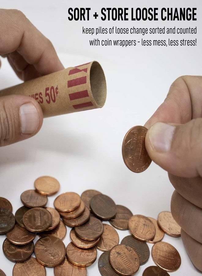 Nadex 48 Assorted Preformed Crimped End Coin Roll Wrappers, 12 Each of Nickels/Dimes/Pennies/Quarters - Image 5