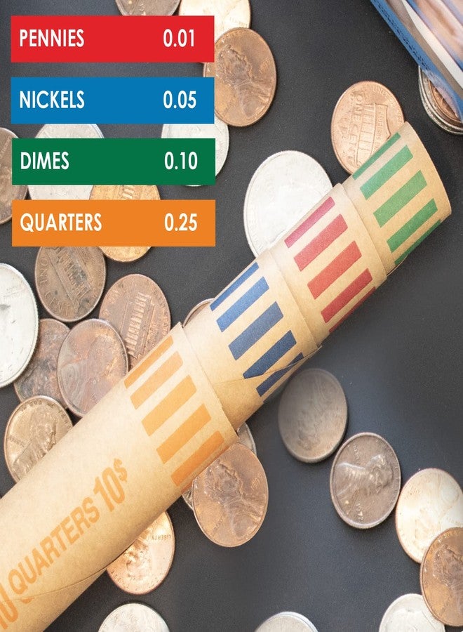 Nadex 48 Assorted Preformed Crimped End Coin Roll Wrappers, 12 Each of Nickels/Dimes/Pennies/Quarters - Image 4
