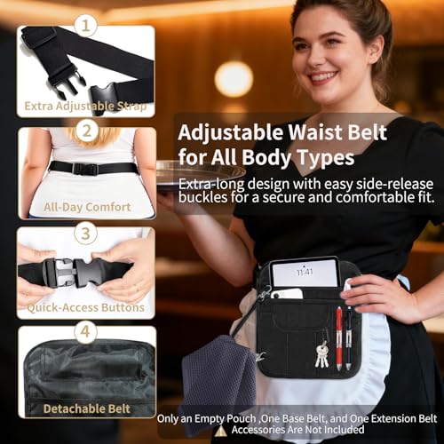 Merleu Server Apron with 26.4-61Inch Adjustale Strap,Restaurant Waitress Accessories Bag with Pockets for Hotel Bar(Inc Strap Extensions) - Image 4