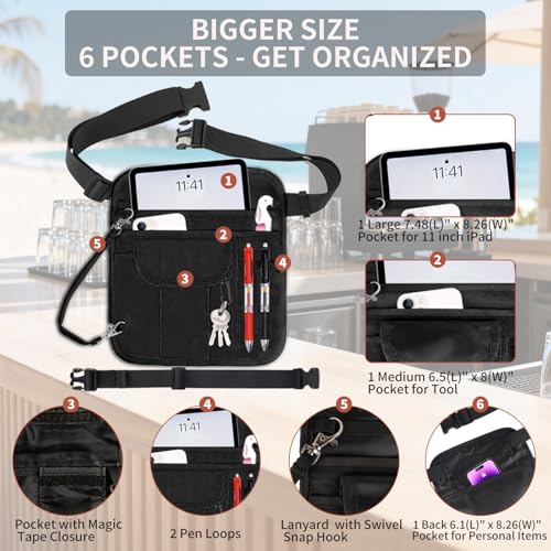 Merleu Server Apron with 26.4-61Inch Adjustale Strap,Restaurant Waitress Accessories Bag with Pockets for Hotel Bar(Inc Strap Extensions) - Image 3
