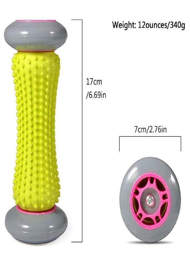 Penario Foot Massage Roller, Ergonomic Design for Plantar Fasciitis Relief, Deep Tissue Recovery, Yellow and Pink, Textured Surface with Wheels - Image 2