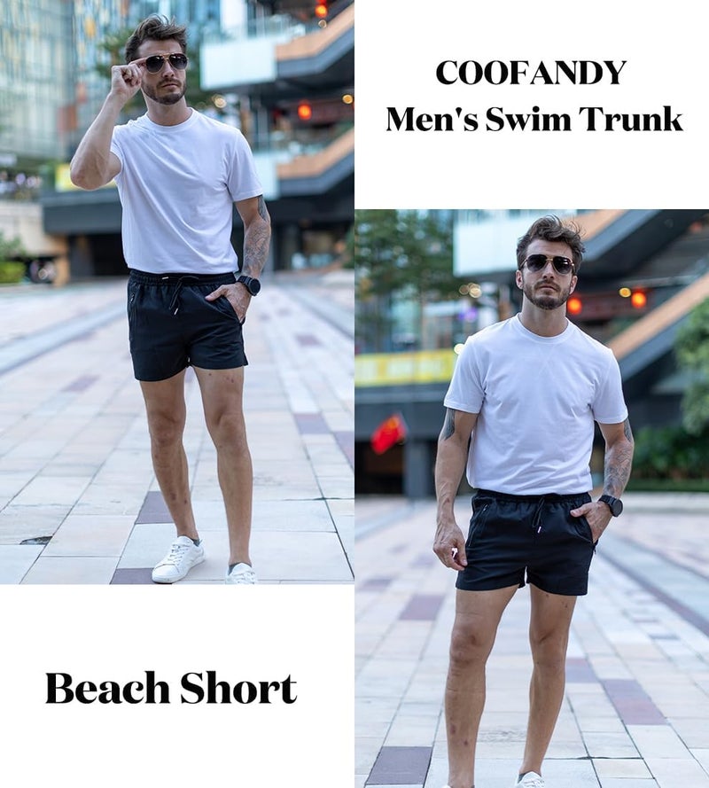 COOFANDY Mens Quick Dry Swimwear Boxer Brief Trunks, Large, Black - Image 3