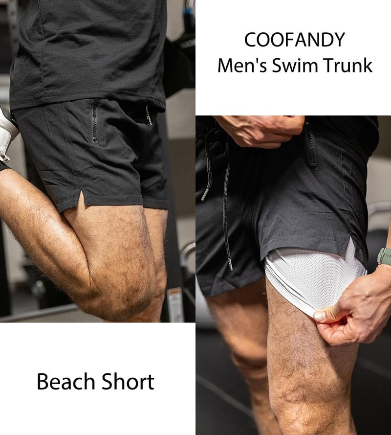 COOFANDY Mens Quick Dry Swimwear Boxer Brief Trunks, Large, Black - Image 2