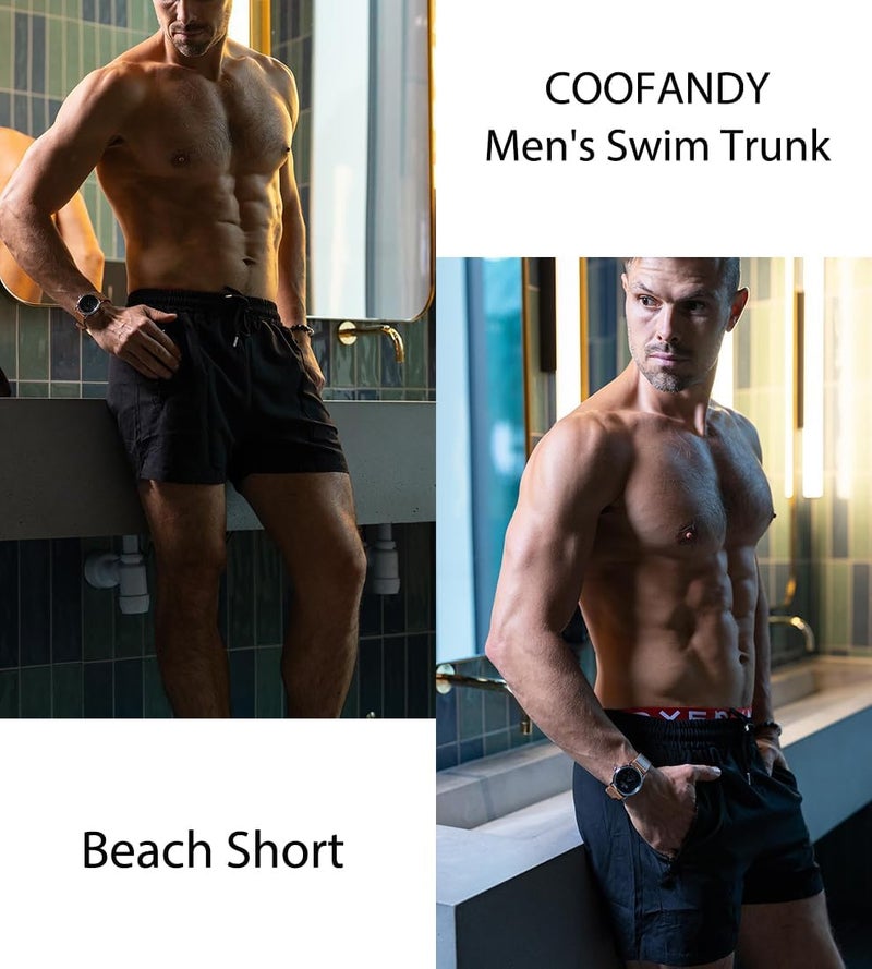 COOFANDY Mens Quick Dry Swimwear Boxer Brief Trunks, Large, Black - Image 5