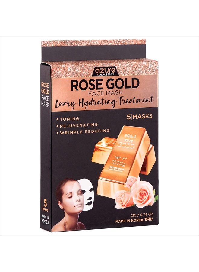 Azure Cosmetics AZURE Rose Gold Luxury Hydrating Face Mask- Hydrating, Firming, and Anti Aging Facial Mask - Combats Skin Damage - With Rosehip Oil, Hyaluronic Acid & Collagen - Skin Care Made in Korea - 5 Pack - Image 1