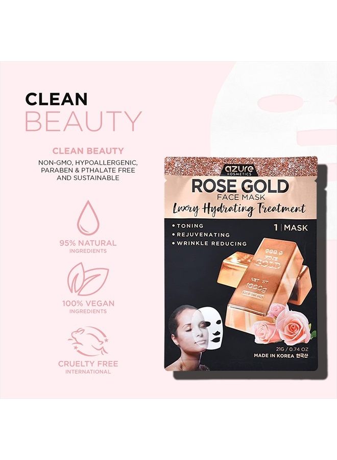 Azure Cosmetics AZURE Rose Gold Luxury Hydrating Face Mask- Hydrating, Firming, and Anti Aging Facial Mask - Combats Skin Damage - With Rosehip Oil, Hyaluronic Acid & Collagen - Skin Care Made in Korea - 5 Pack - Image 5