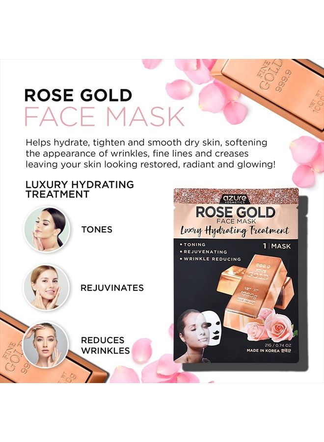Azure Cosmetics AZURE Rose Gold Luxury Hydrating Face Mask- Hydrating, Firming, and Anti Aging Facial Mask - Combats Skin Damage - With Rosehip Oil, Hyaluronic Acid & Collagen - Skin Care Made in Korea - 5 Pack - Image 3
