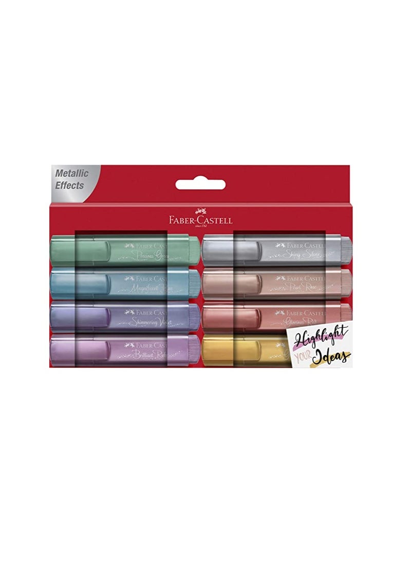 Faber-Castell Highlighter TL 46 Metallic 8 colours, Colour: glamorous gold, shiny silver, pearl rose, brilliant ruby, magnificent blue, precious green, glorious red, shimmering violet - Image 1