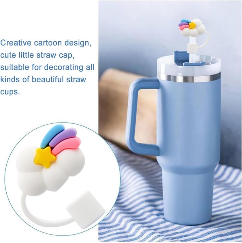 Straw Cover Cap for Stanley Cup,Silicone Straw Topper,10mm 0.4in Dust-Proof Reusable Straw Tips Lids,Straw Tip Covers for Stanley Cups Accessories (6pcs Rainbow Flower Strawberry) - Image 4