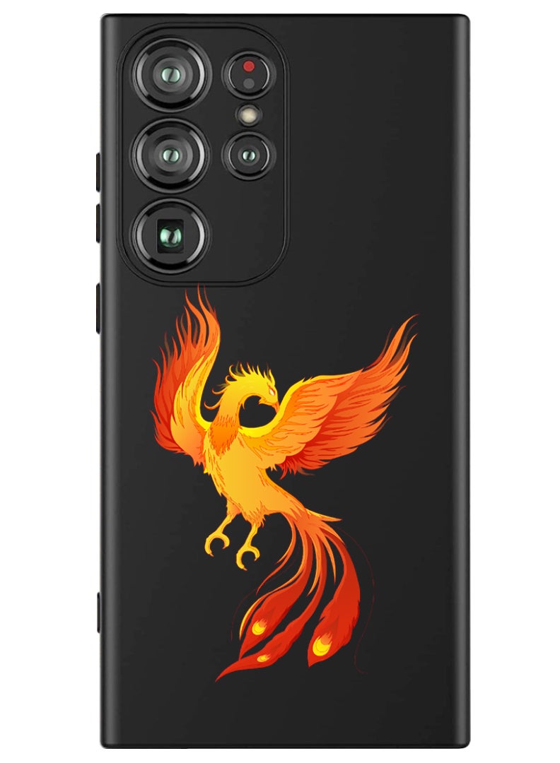 Theodor Protective Slim Fit Case Liquid Silicone Cover with Full Body Protection Anti-Scratch Shockproof Case For Samsung Galaxy S24 Ultra (Black) - Phoeniox bird flying - Image 1