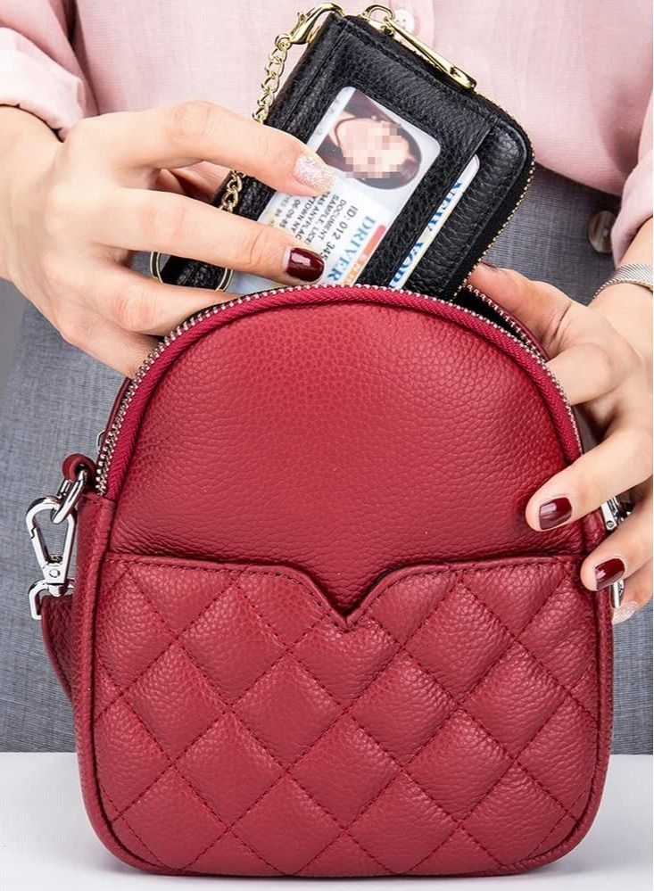 Genuine Leather Credit Card Holder RFID Blocking Accordion Case for Women and Men, Zipper Compact Wallets with ID Window Keychain (Black) - Image 4