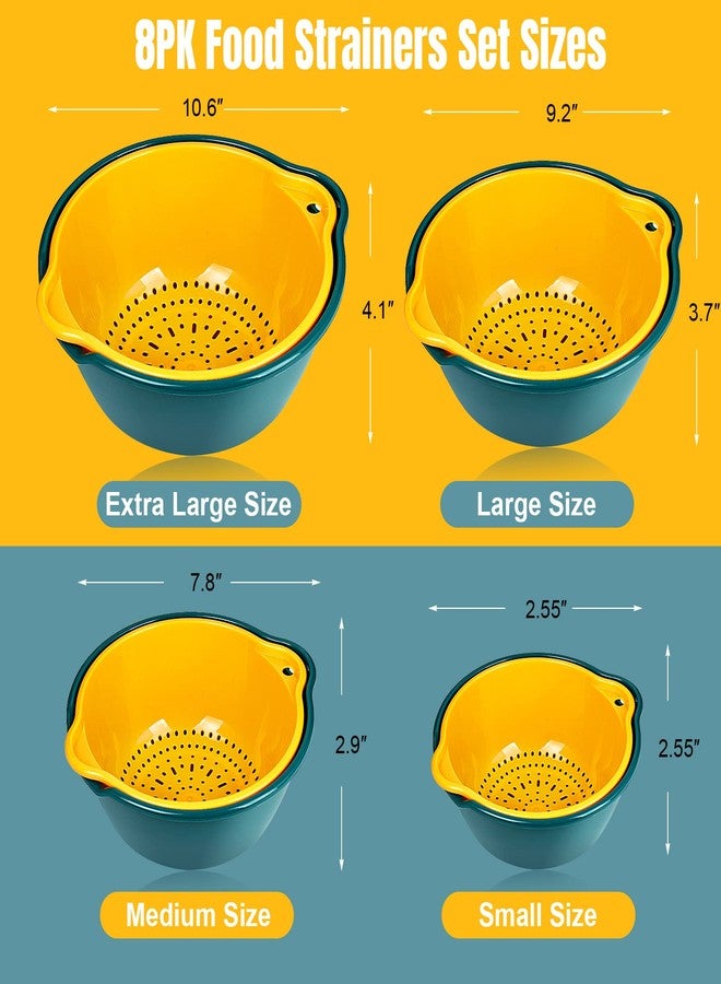 Eschen 8-pack Colander, Strainer Drain Basket Set Plastic Double Layered Stackable Detachable Bowl Strainer for Soak, Wash, Drain, Storage Vegetables Fruit Pasta, Space Save Multipurpose (Green Yellow) - Image 2
