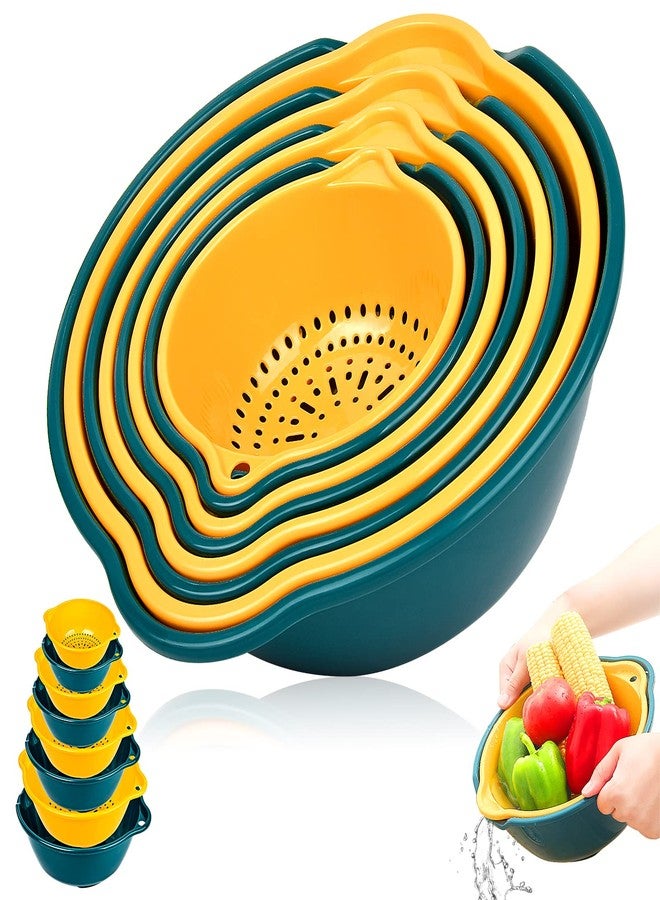 Eschen 8-pack Colander, Strainer Drain Basket Set Plastic Double Layered Stackable Detachable Bowl Strainer for Soak, Wash, Drain, Storage Vegetables Fruit Pasta, Space Save Multipurpose (Green Yellow) - Image 1