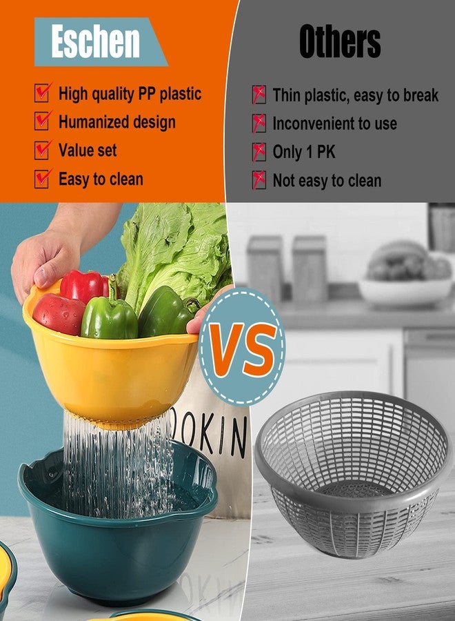 Eschen 8-pack Colander, Strainer Drain Basket Set Plastic Double Layered Stackable Detachable Bowl Strainer for Soak, Wash, Drain, Storage Vegetables Fruit Pasta, Space Save Multipurpose (Green Yellow) - Image 4