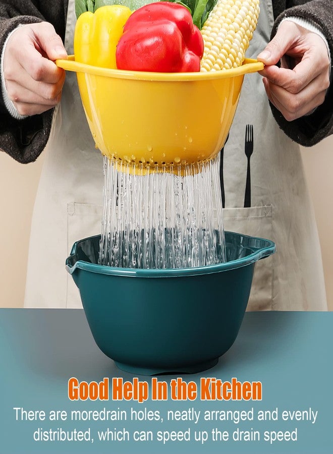 Eschen 8-pack Colander, Strainer Drain Basket Set Plastic Double Layered Stackable Detachable Bowl Strainer for Soak, Wash, Drain, Storage Vegetables Fruit Pasta, Space Save Multipurpose (Green Yellow) - Image 5