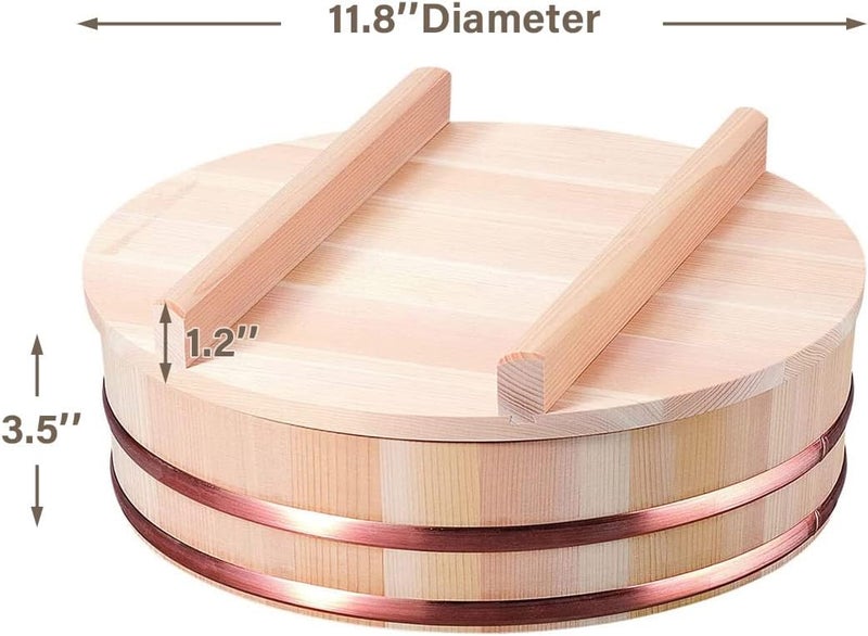 TIKUSAN Wooden Hangiri Sushi Rice Mixing Tub Copper Band with Lid Made in Japan Made of Sawara Cypress Sushi Rice Bowl with Lid Sushi Oke (11.8" (30cm)) - Image 3