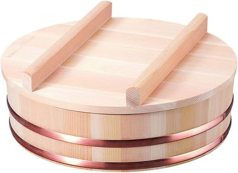TIKUSAN Wooden Hangiri Sushi Rice Mixing Tub Copper Band with Lid Made in Japan Made of Sawara Cypress Sushi Rice Bowl with Lid Sushi Oke (11.8" (30cm)) - Image 1